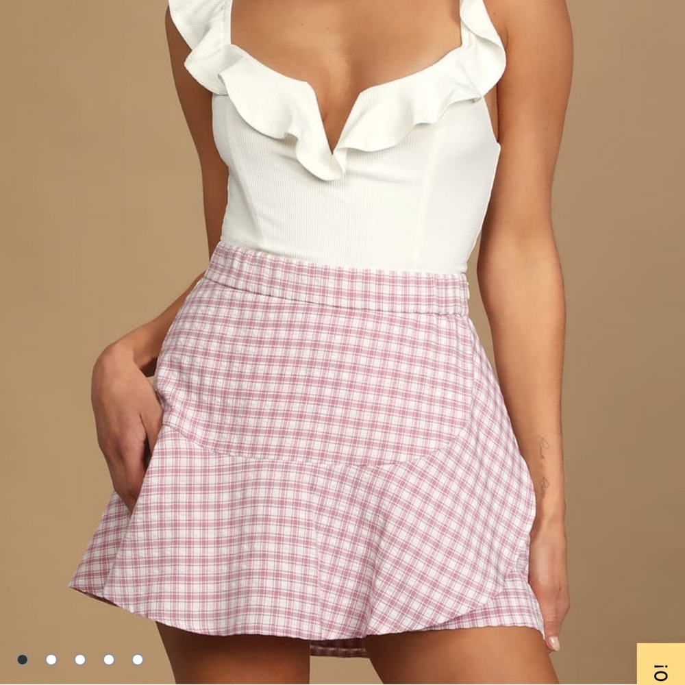 Pink and White Gingham Ruffled Skort